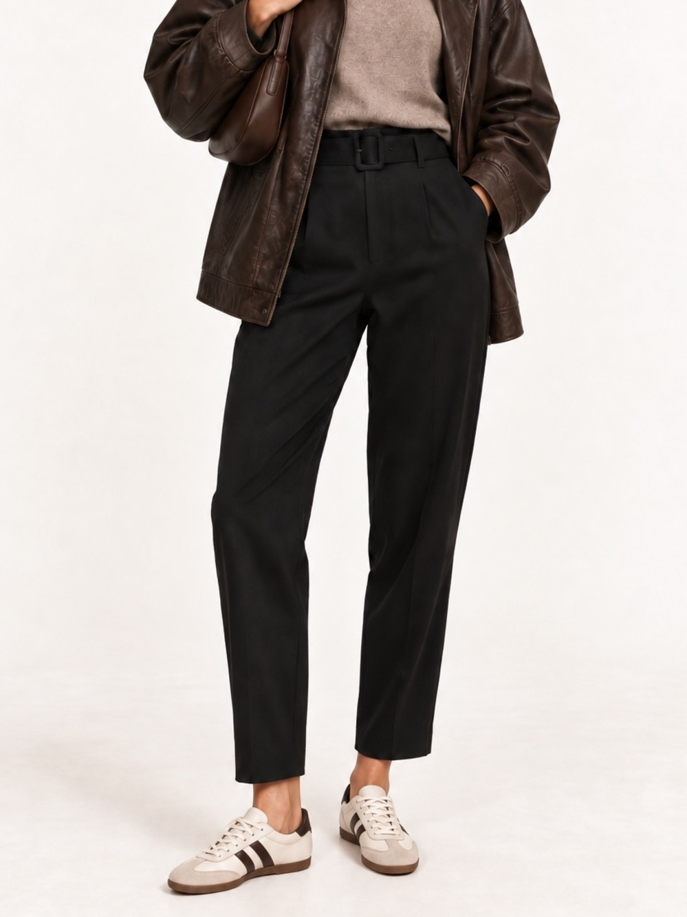 Babaton Aritzia black belted high waist trousers pants workwear office size 6
